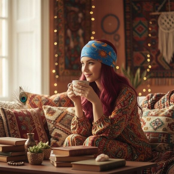 Sun & Moon Celestial Headband - Boho Festival Stretch - New - Picture 2 of 9